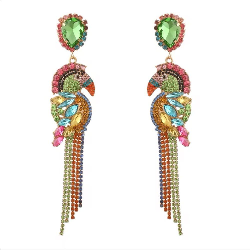 Rhinestone Colorful Parrot Dangle Earrings